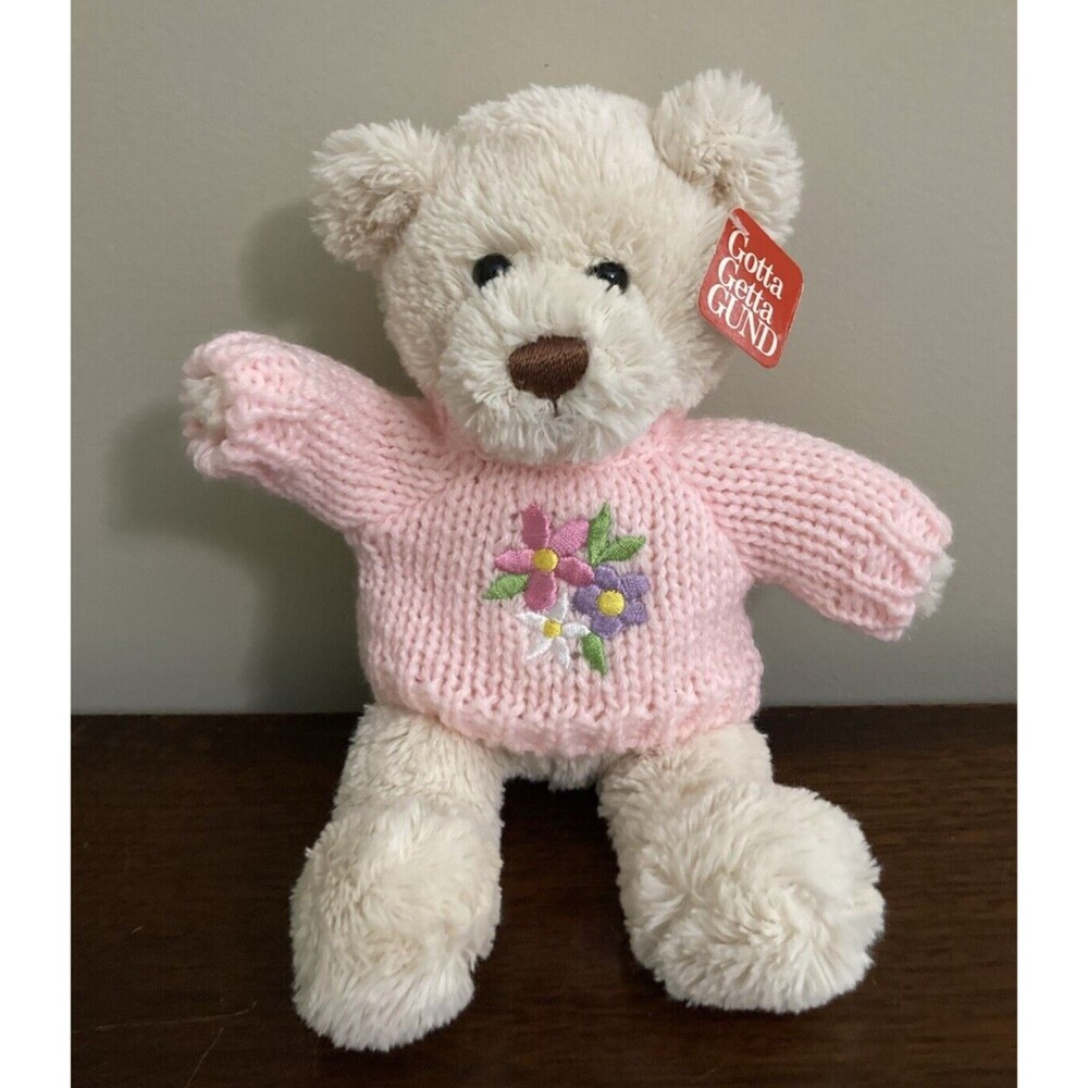 Gund Teddy Bear Pink Sweater with Flowers Plush Knit with Tag Valentine 9"